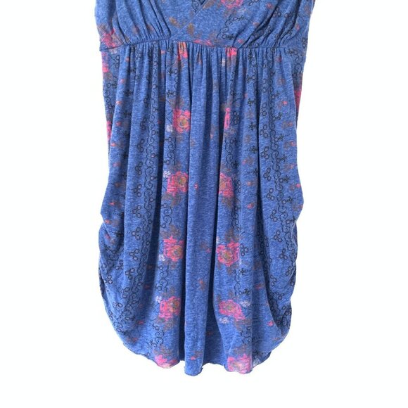 Free People Beaded One-Shoulder Blue Floral Draped Tunic Top Size S Flowy Y2K - Picture 4 of 7